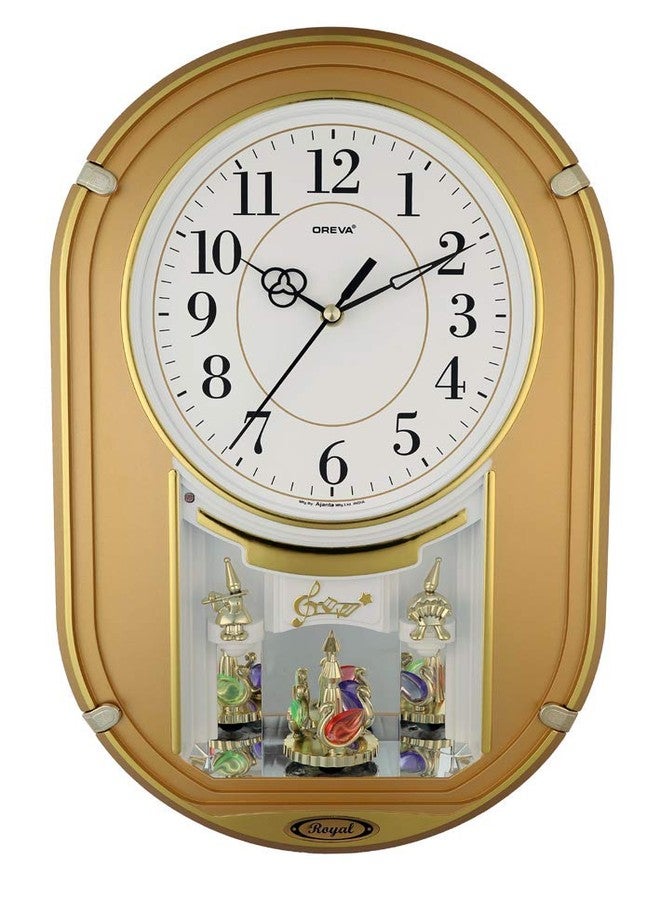 أوريفا ساعة حائط بلاستيكية دوارة وموسيقية بندولية من أوريفا (26.8 سم × 7.2 سم × 43.5 سم، AQ-2127) (نحاسي) - Image 1